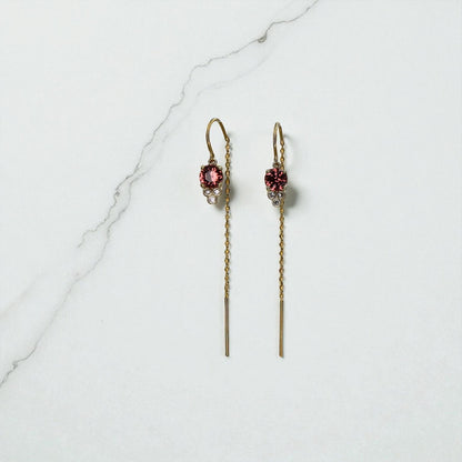 Malayan Garnet Threader Earrings in 14k Gold