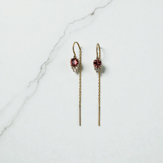Malayan Garnet Threader Earrings in 14k Gold