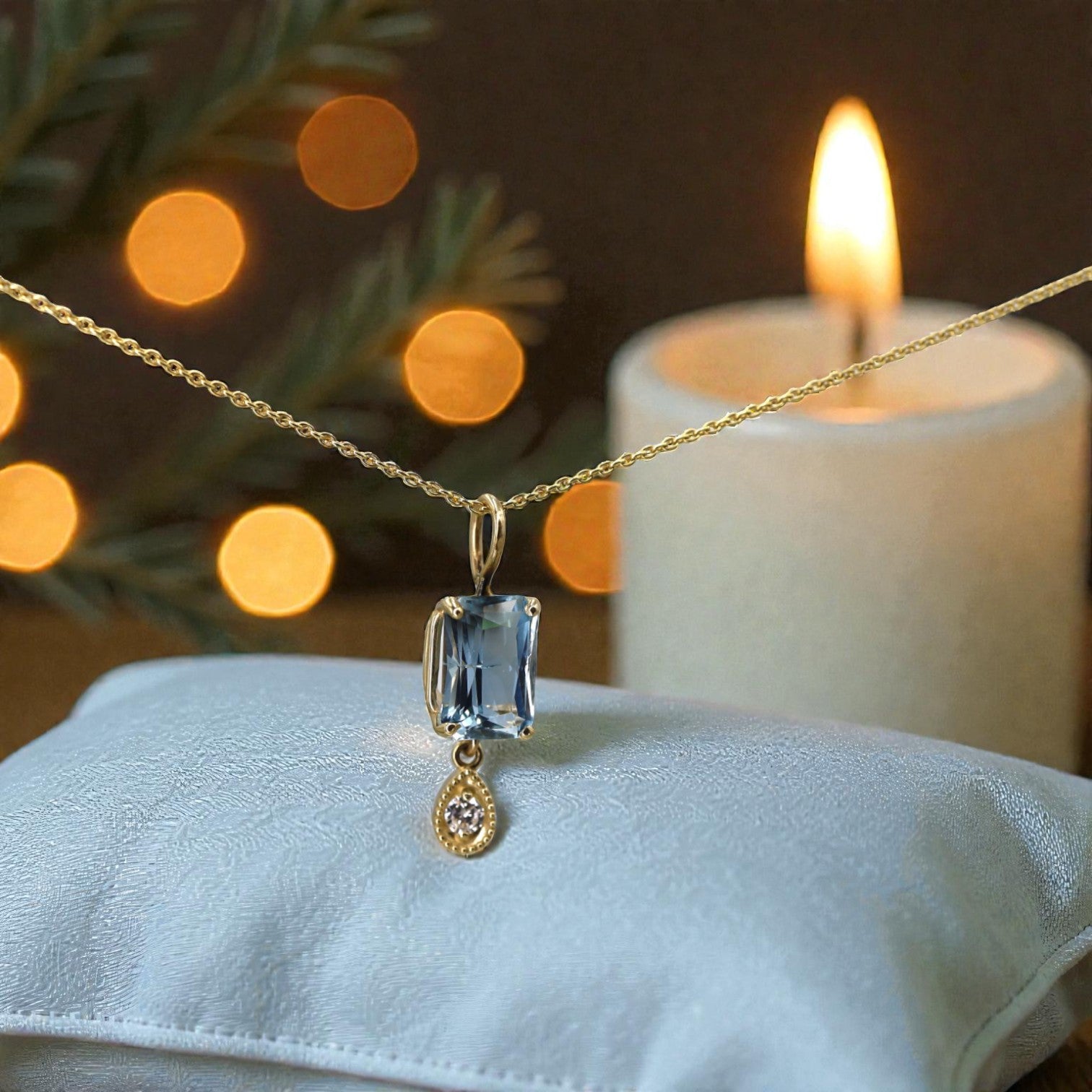 Aquamarine & Diamond Pendant in 14k Yellow Gold / Petra Star - Petra Star