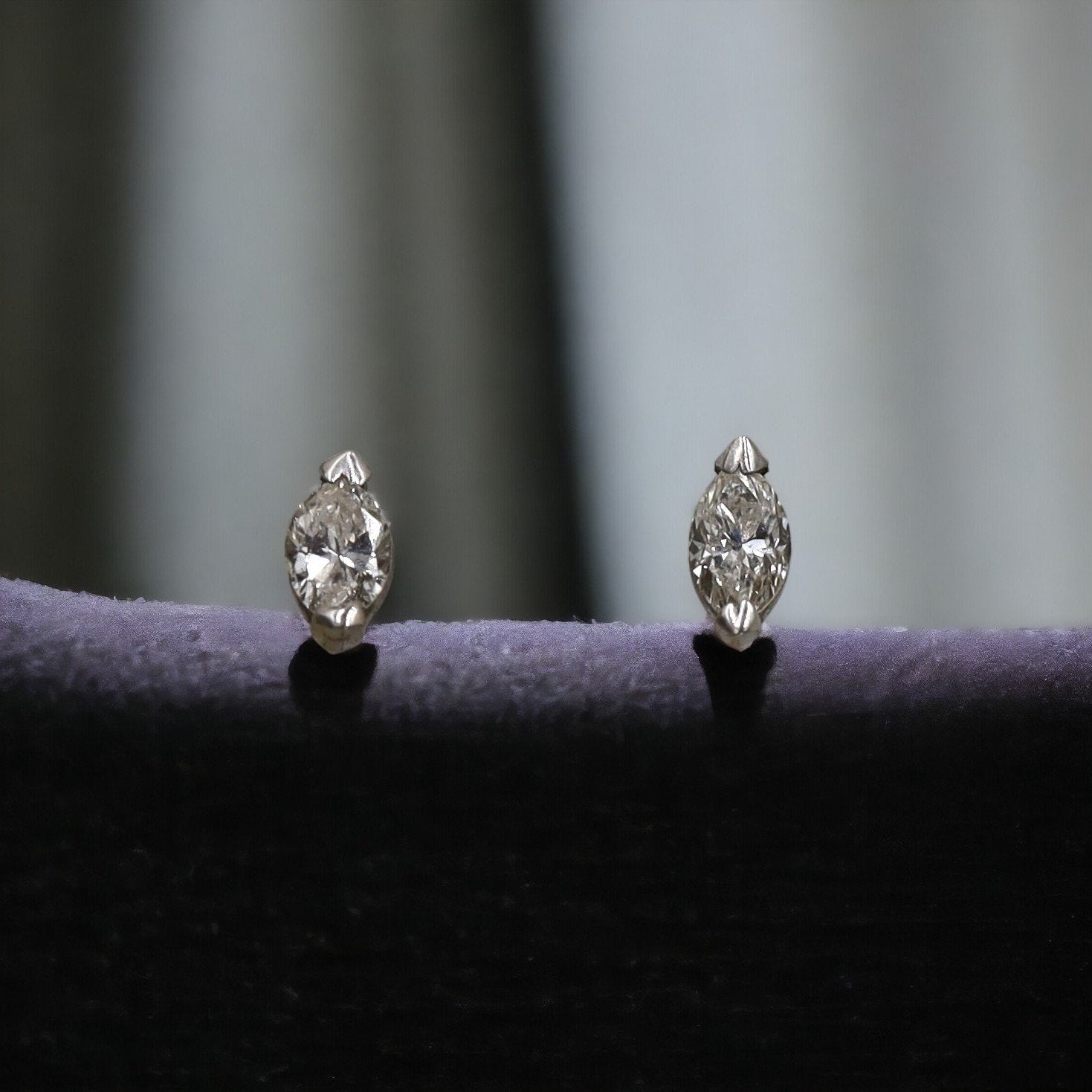 Diamond Studs set with Marquise Cut Diamonds in 14k White Gold 0.46 cts - JL1716 - Petra Star