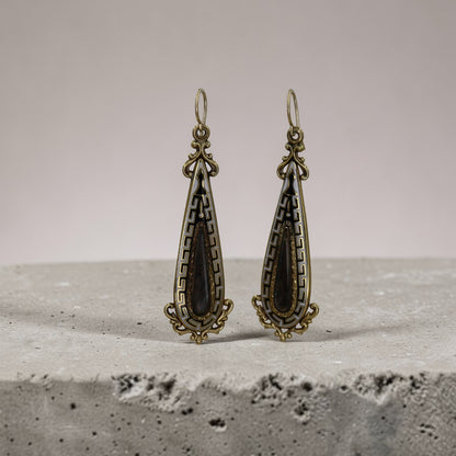 Victorian Mourning Earrings with Hair in 14k Yellow Gold - Petra Star