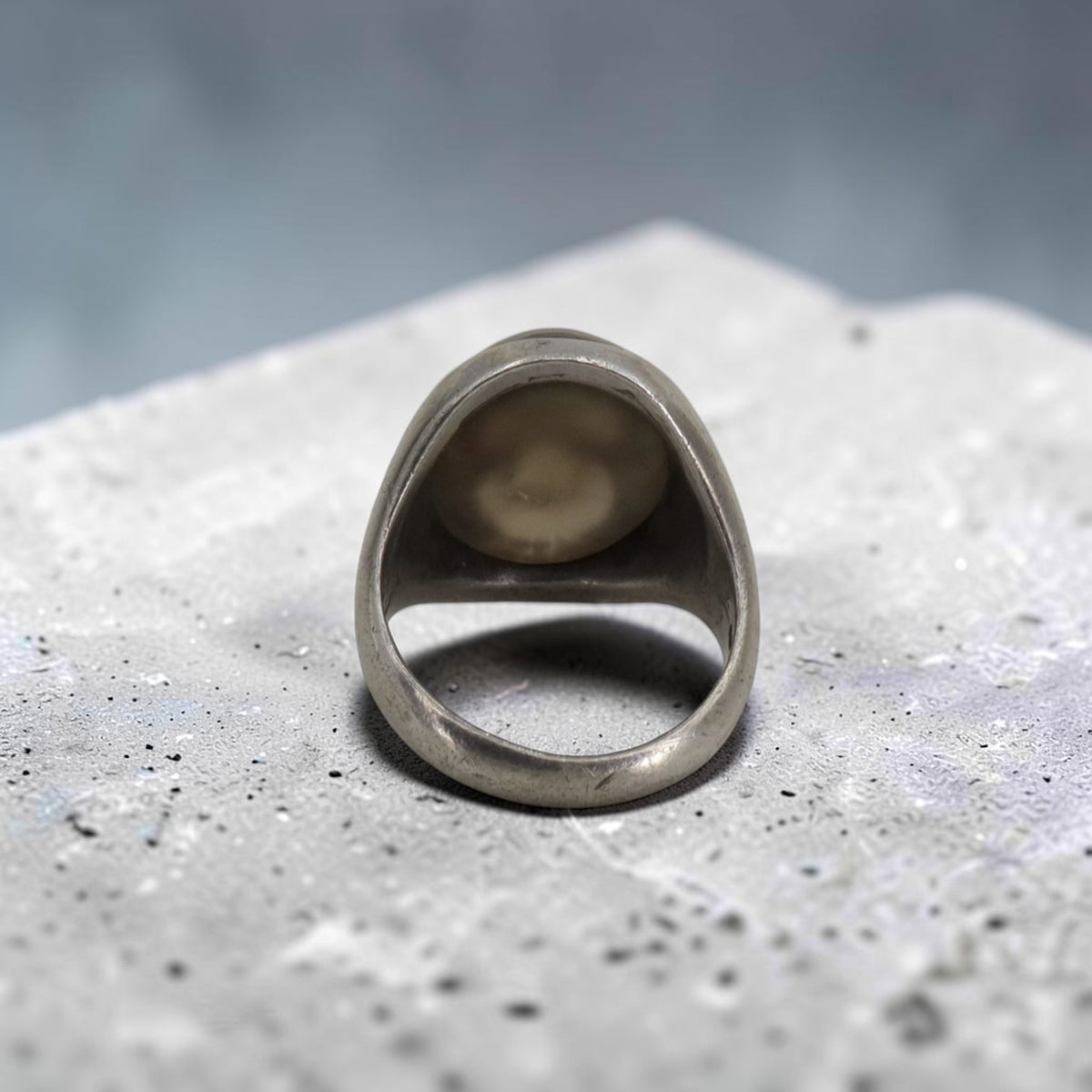 Vintage 1970s Mexican Sterling Silver Smoky Quartz Carved Face Ring — Size 9