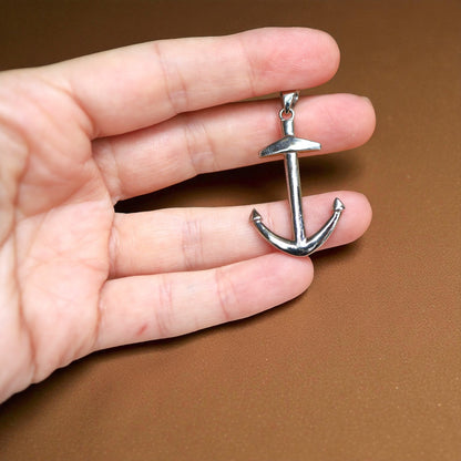 Estate Sterling Silver Anchor Cross Pendant – Large Men’s Design, 45 x 25 mm