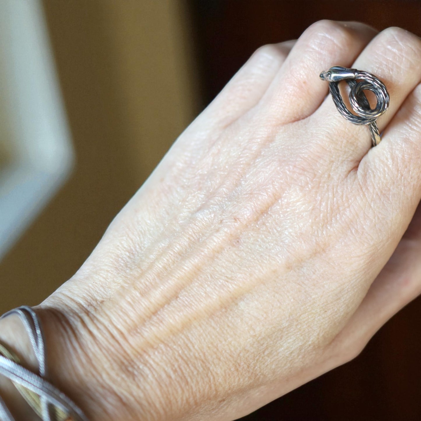 Mens Vintage Snake Ring in Silver
