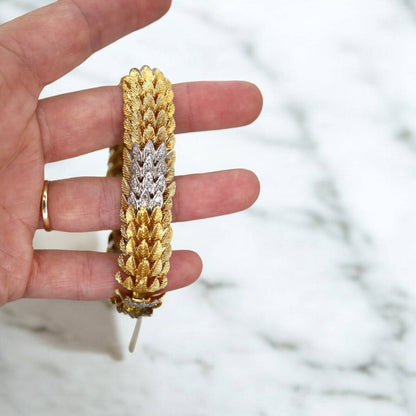 18k Gold Feather and Diamond Bracelet Ca. 1950