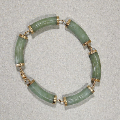 Jade Bracelet Mid Century 14k Gold 7.5 Inch