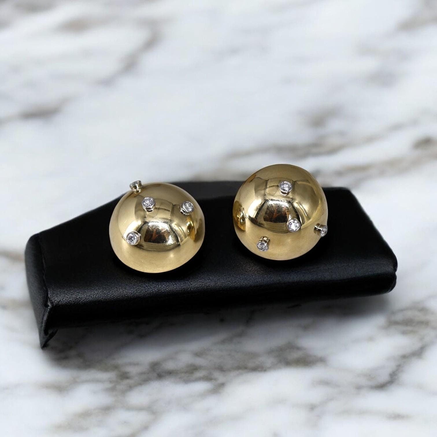 clip on diamond and gold earrings dome