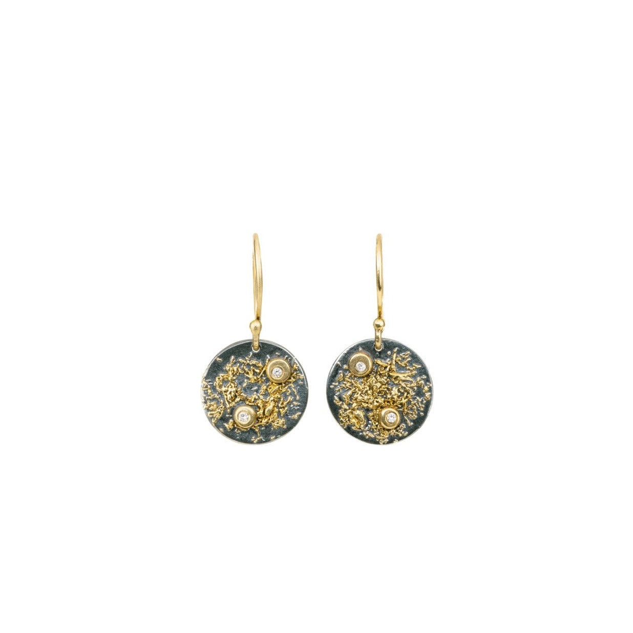 Mini Disc Earrings - 18k Gold Fused with Oxidized Silver - Petra Star