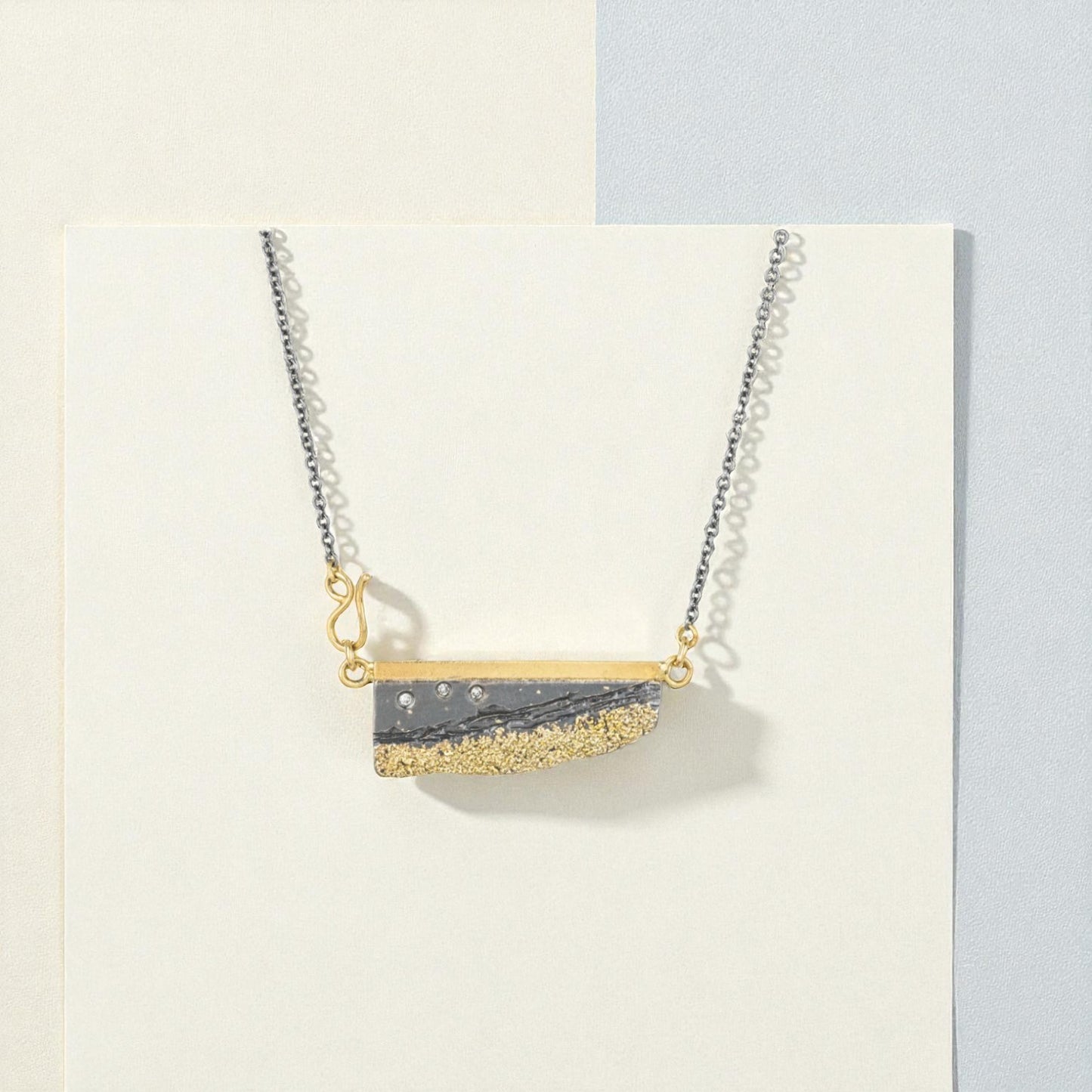 22k/18k Gold, Oxidized Silver & Reclaimed-Diamond Strata Necklace