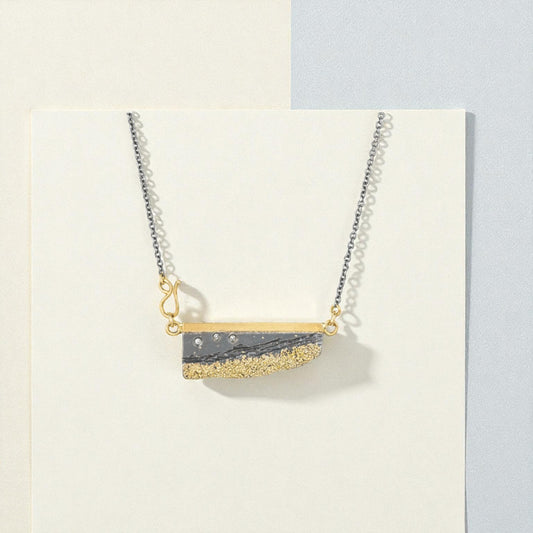 22k/18k Gold, Oxidized Silver & Reclaimed-Diamond Strata Necklace