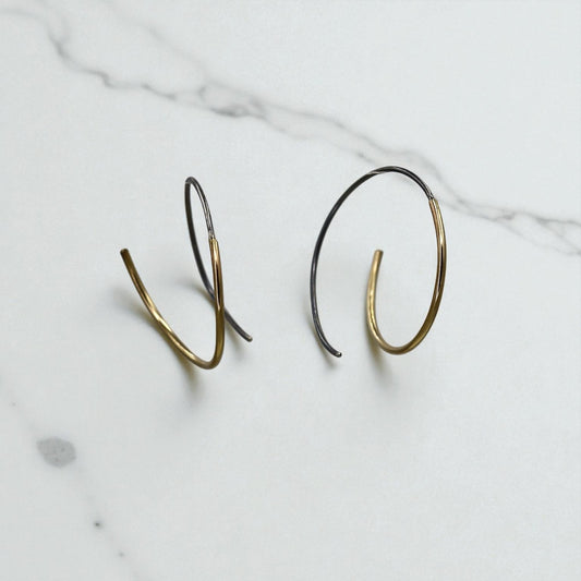 Mixed-Metal Ribbon Hoop Earrings