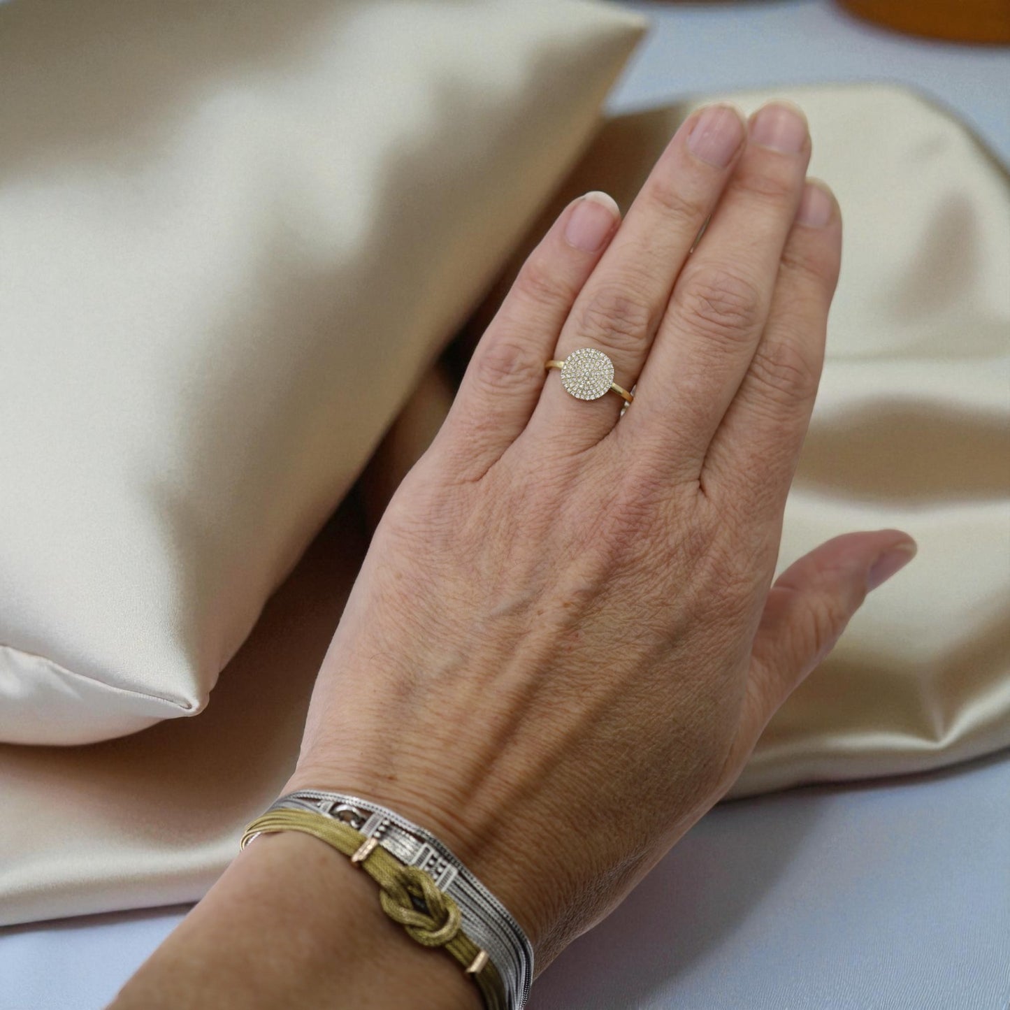 Diamond Pave Disc Ring in 14k Yellow Gold