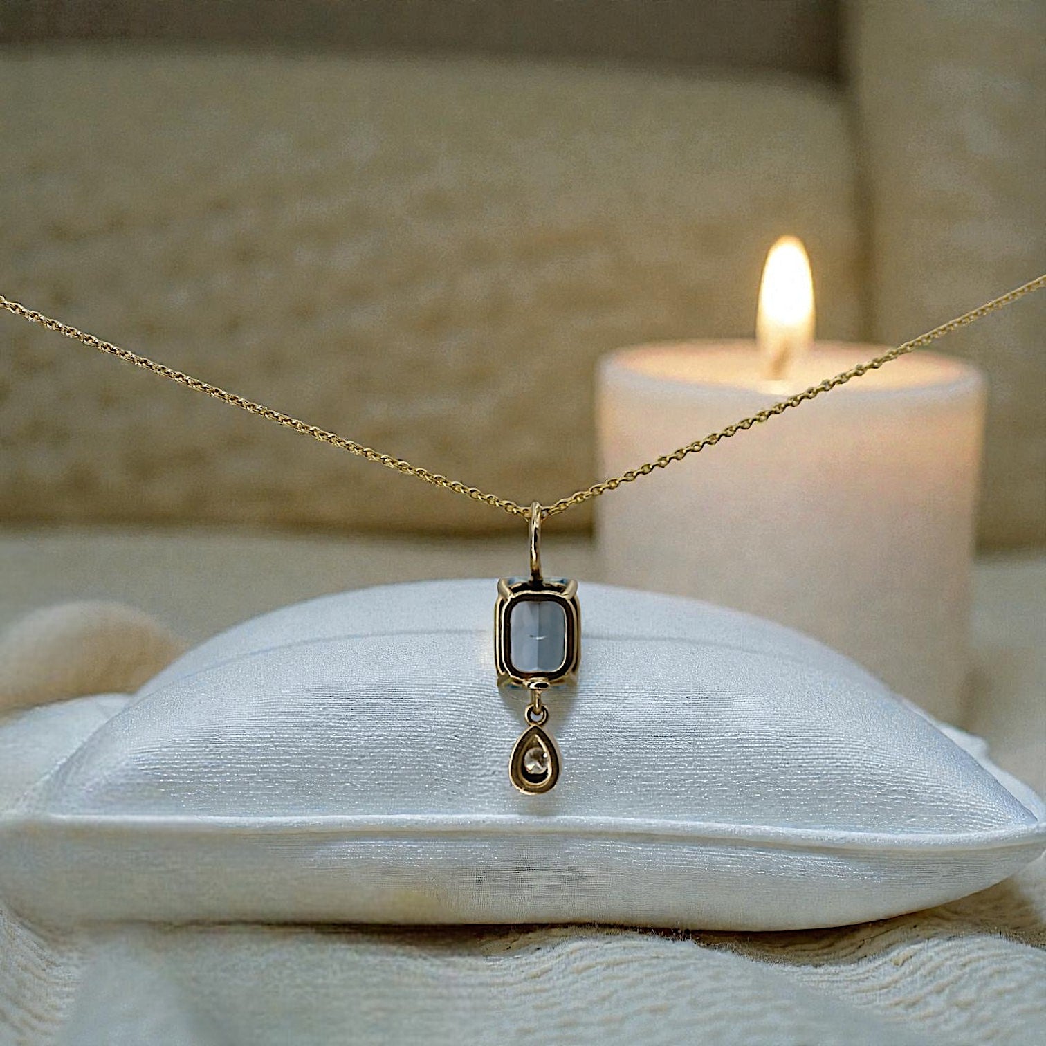 Aquamarine & Diamond Pendant in 14k Yellow Gold / Petra Star - Petra Star