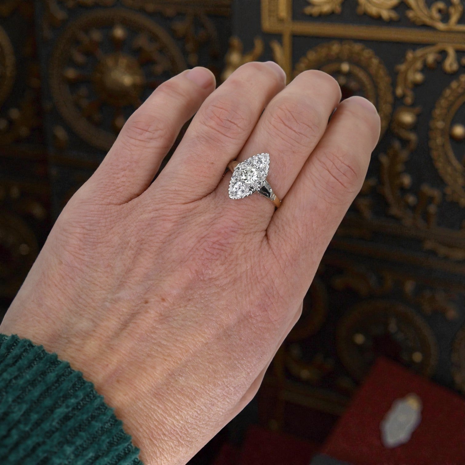 Art Deco diamond engagement ring in 14k white gold with old European cut diamond, 1.40 carats total weight.