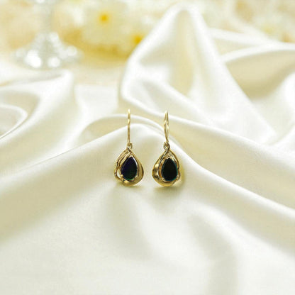 Vintage 18k Yellow Gold Opal Doublet Drop Earrings – Contemporary Design - Petra Star