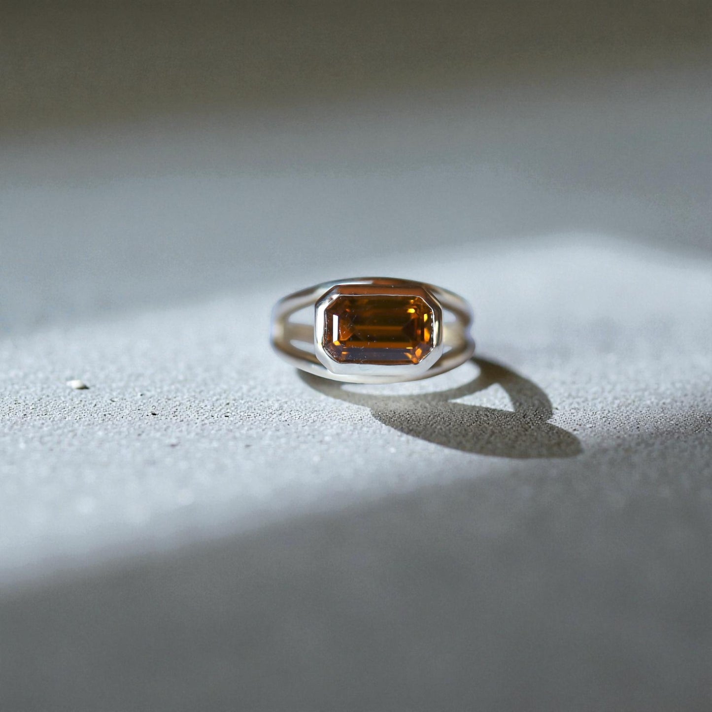 Ethically Mined Emerald Cut Orange Tourmaline Ring in 14k Yellow Gold