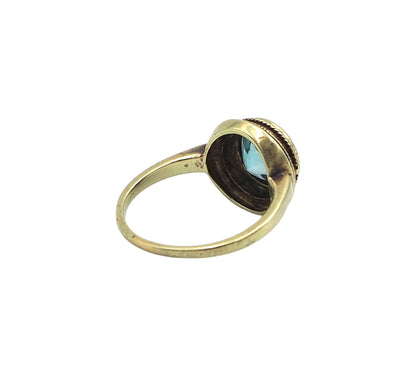 Art Deco Blue Zircon Ring in 14k Yellow Gold