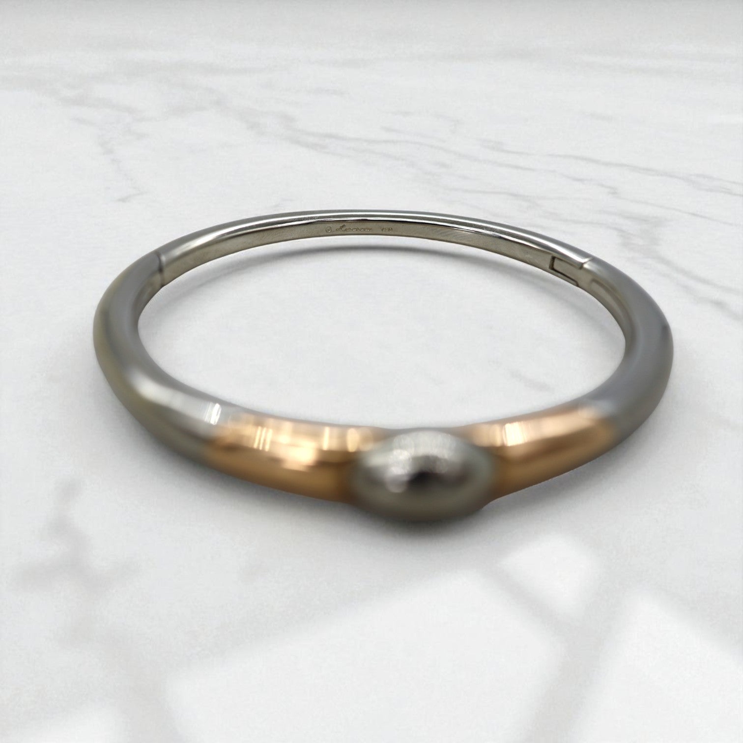 Pascal LaCroix Designer Men’s Bangle – 14k White & Rose Gold, Seamless Clasp, 60g - Petra Star