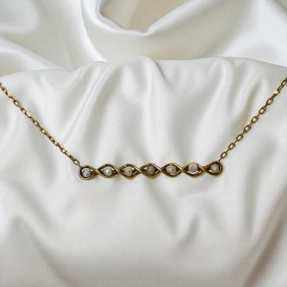 Antique Art Nouveau Pearl Bar Necklace 14k Gold - Petra Star