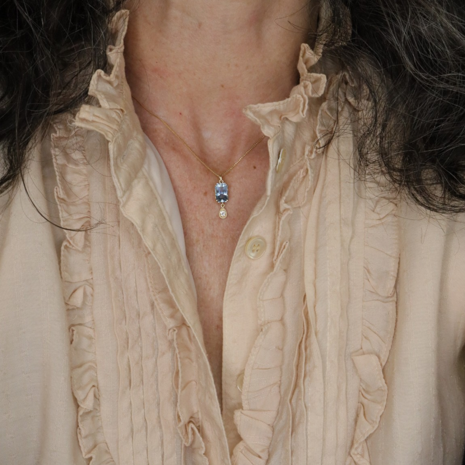 Aquamarine & Diamond Pendant in 14k Yellow Gold / Petra Star