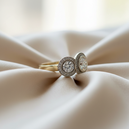 Custom Diamond Engagement Ring – 14k Yellow and White Gold with GIA-Certified Diamonds | Petra Star - Petra Star