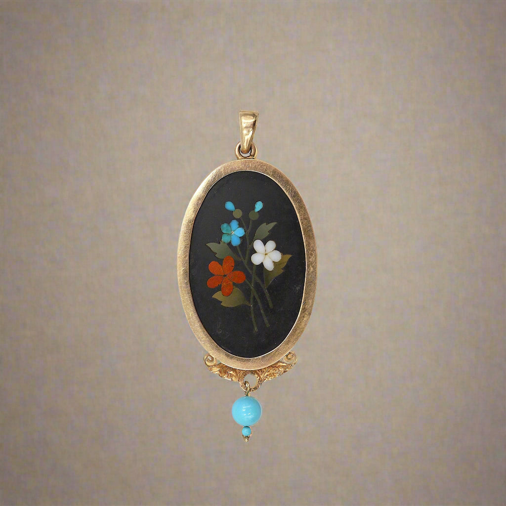 Fine Victorian Pietra Dura Pendant in 14k Pink Gold - Petra Star