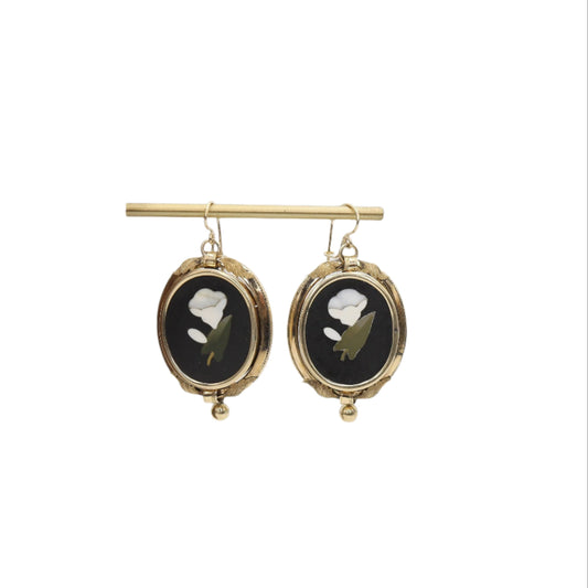 Large Victorian Pietra Dura Earrings in 14k Yellow Gold  - JL1635 - Petra Star