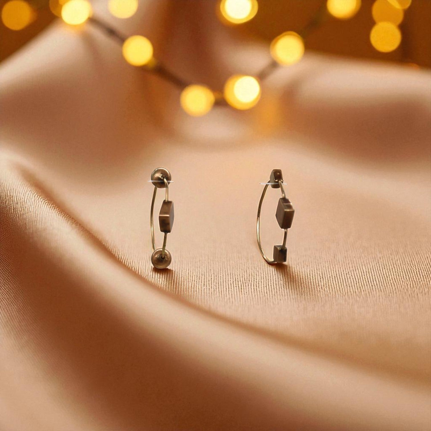 Handmade Victorian Mismatched 10k Pink Gold Hoop Earrings - Petra Star