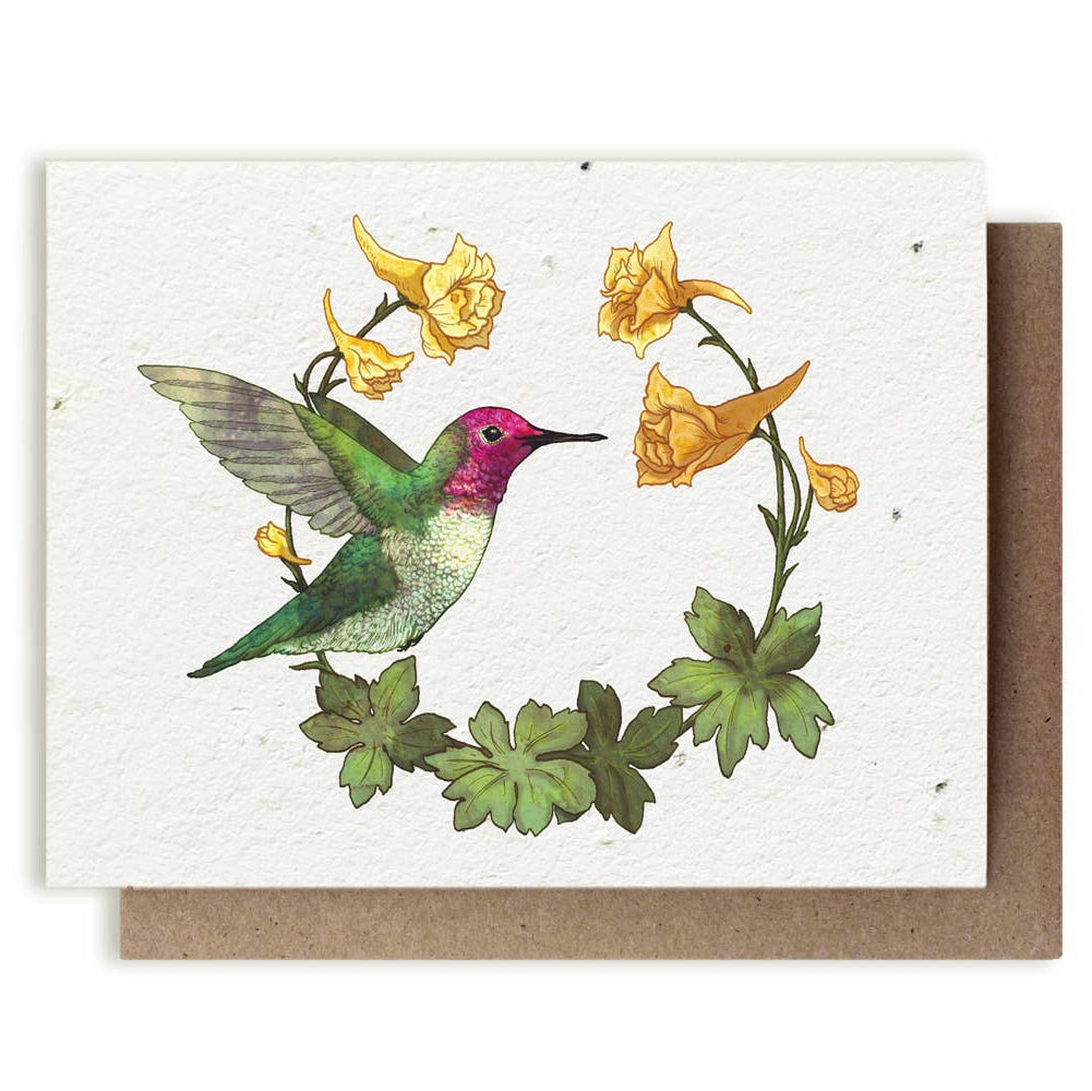 Anna's Hummingbird & Yellow Larkspur Plantable Herb Card - Petra Star