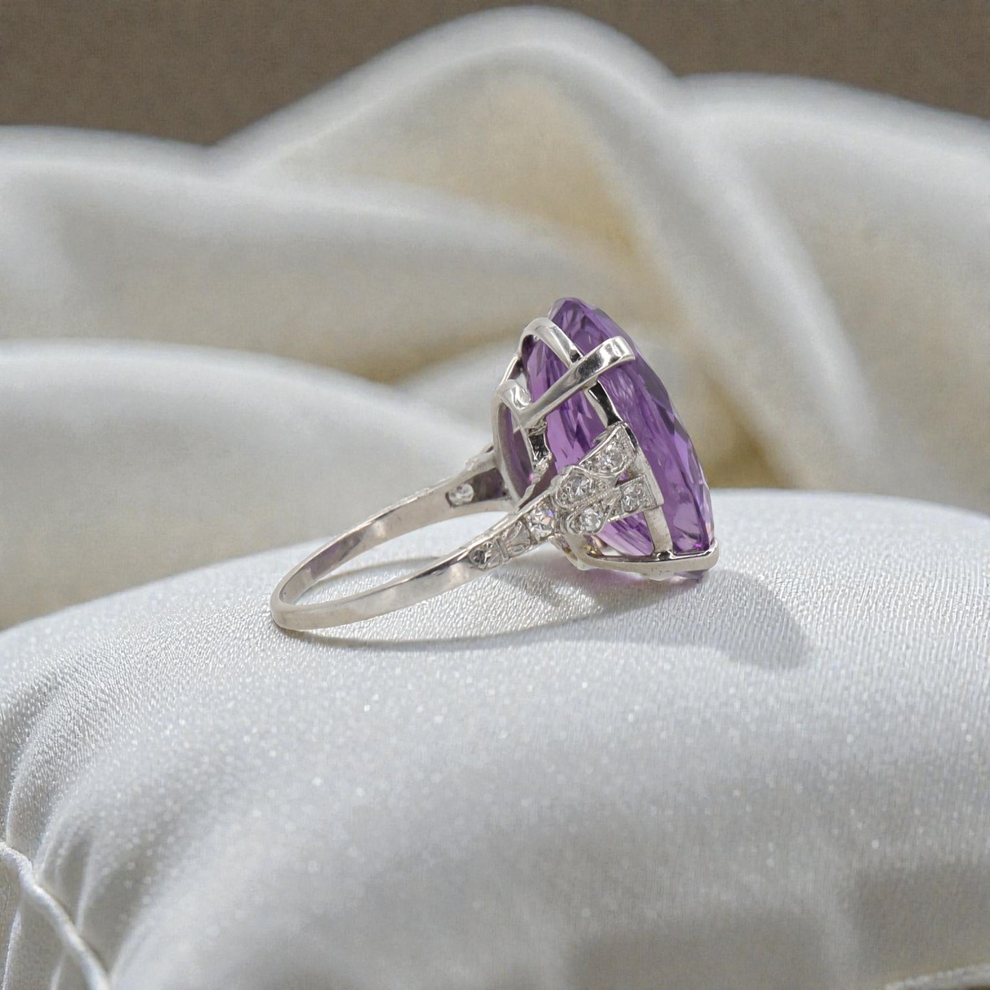 Edwardian Platinum Intaglio Amethyst Ring: Winged Hermes