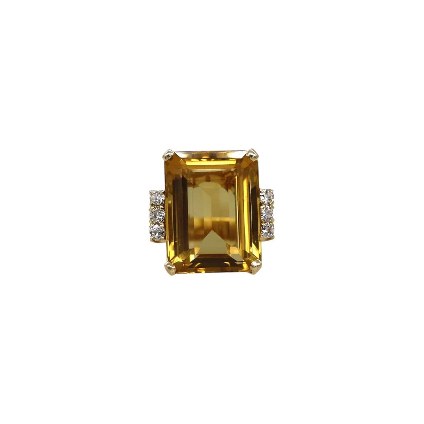 Retro Diamond and Citrine Ring in 14k Gold Ginormous 33 Carats