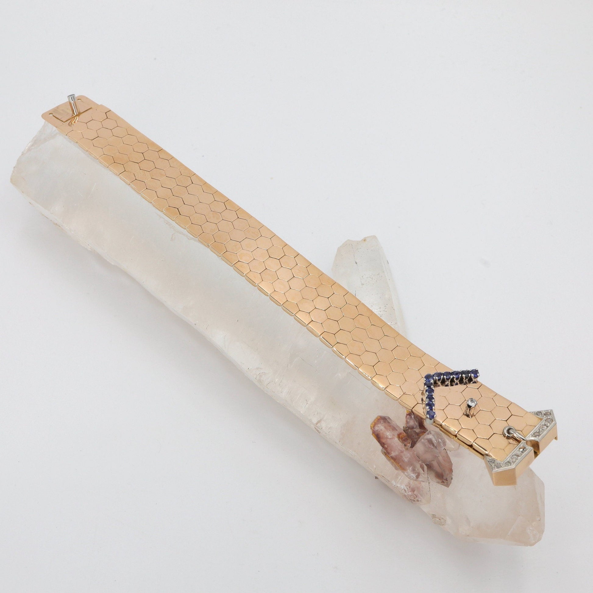 Retro Diamond and Sapphire Buckle Bracelet circa 1940 18K 70.4 Grams - DK370 - Petra Star