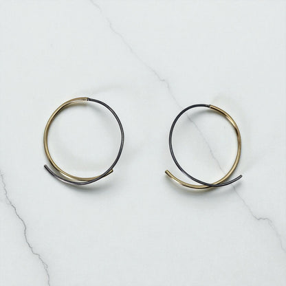 Mixed-Metal Ribbon Hoop Earrings