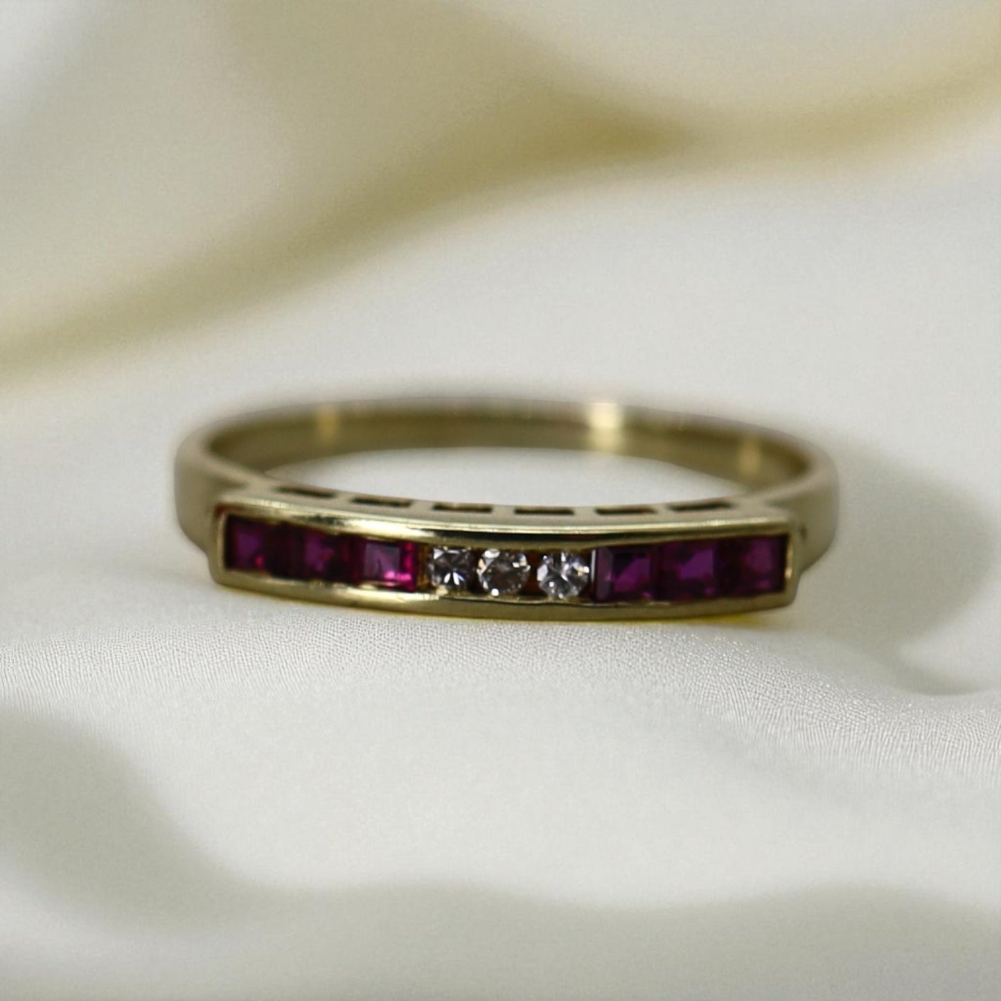Vintage Ruby & Diamond Half Band Ring in 14k Gold – Stacking Band - Petra Star
