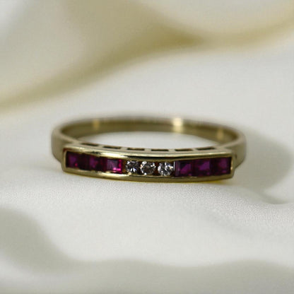 Vintage Ruby & Diamond Half Band Ring in 14k Gold – Stacking Band - Petra Star