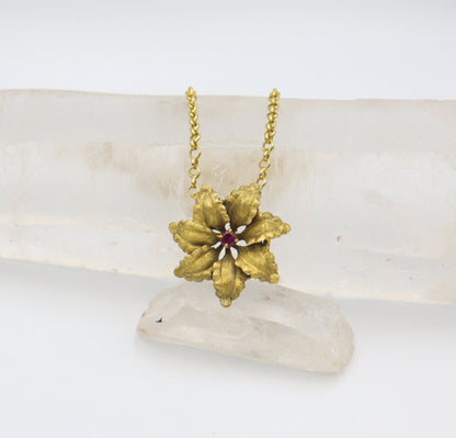 Art Nouveau Ruby Flower Pendant - Petra Star