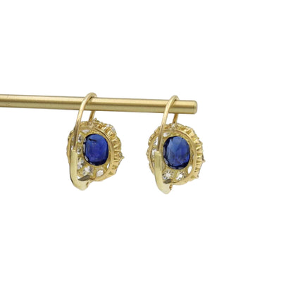 Victorian Style Sapphire 4.40 cts and Diamond 2.20 cts Cluster Earrings - Petra Star