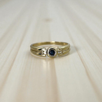 Mid-Century Sapphire Ring – 8k Yellow & White Gold, Marked 333, Size 9