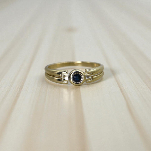 Mid-Century Sapphire Ring – 8k Yellow & White Gold, Marked 333, Size 9