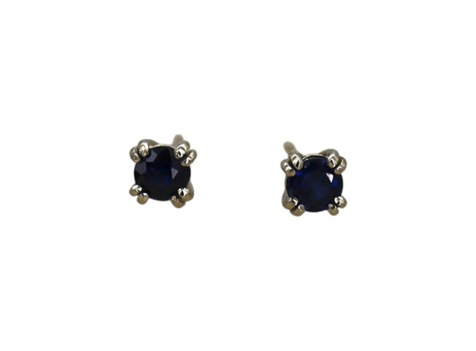 Midnight Sapphire Stud Earrings in 18k White Gold - Petra Star