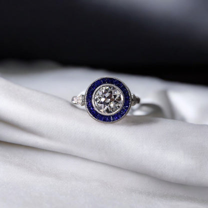 Art Deco Style Sapphire Halo Engagement Ring - Petra Star