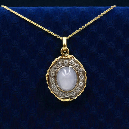Star Sapphire & Diamond Halo Pendant