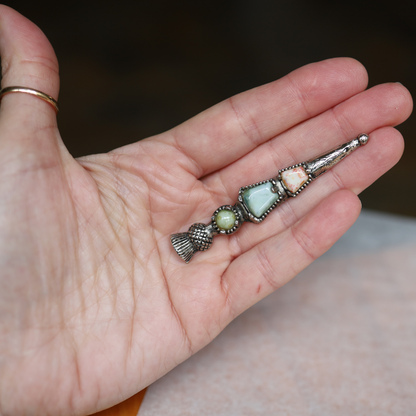 Vintage Scottish Jacobite Thistle Brooch – Silver with Agate Inlay, Mid-Century Collectible