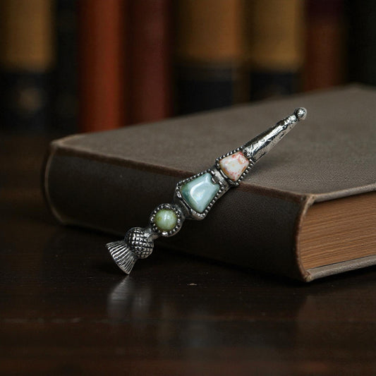 Vintage Scottish Jacobite Thistle Brooch – Silver with Agate Inlay, Mid-Century Collectible