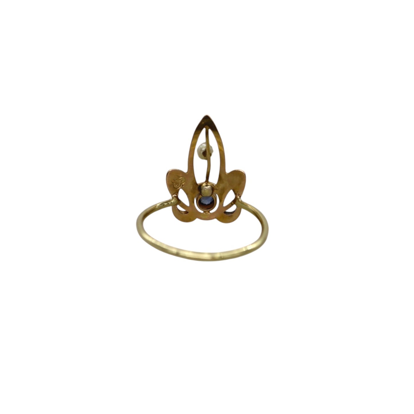 Art Nouveau Sapphire & Pearl Ring in 14k Yellow Gold