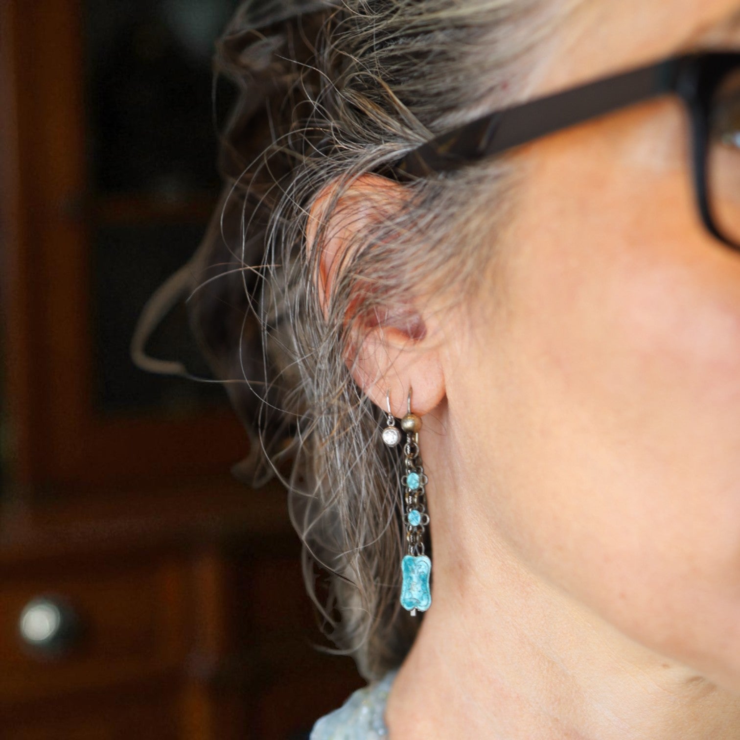 Silver Art Nouveau Guilloche enamel earrings featuring intricate patterns and vintage-inspired design from The Vintage Vault.