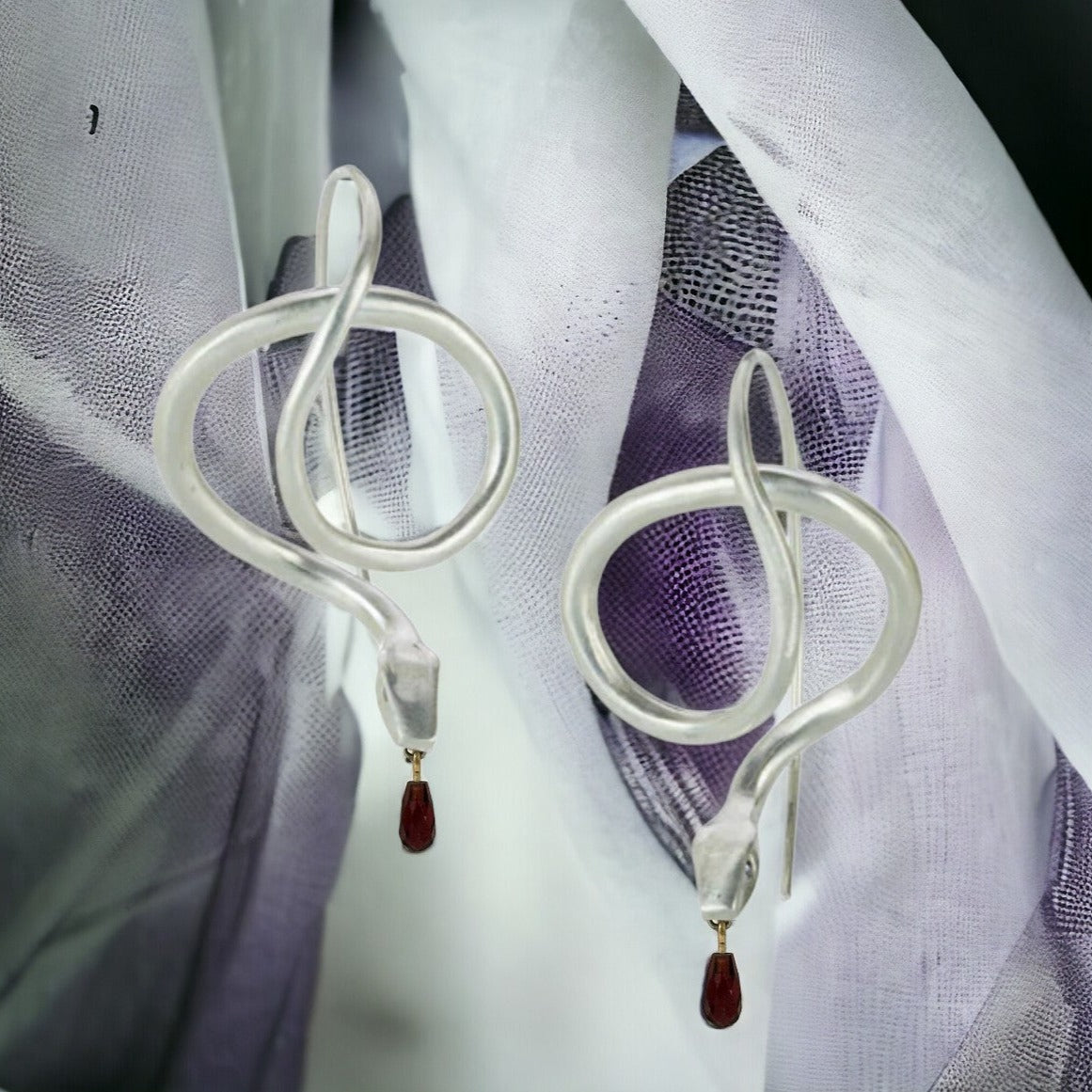 Serpent Earrings with Garnet Drops - Petra Star