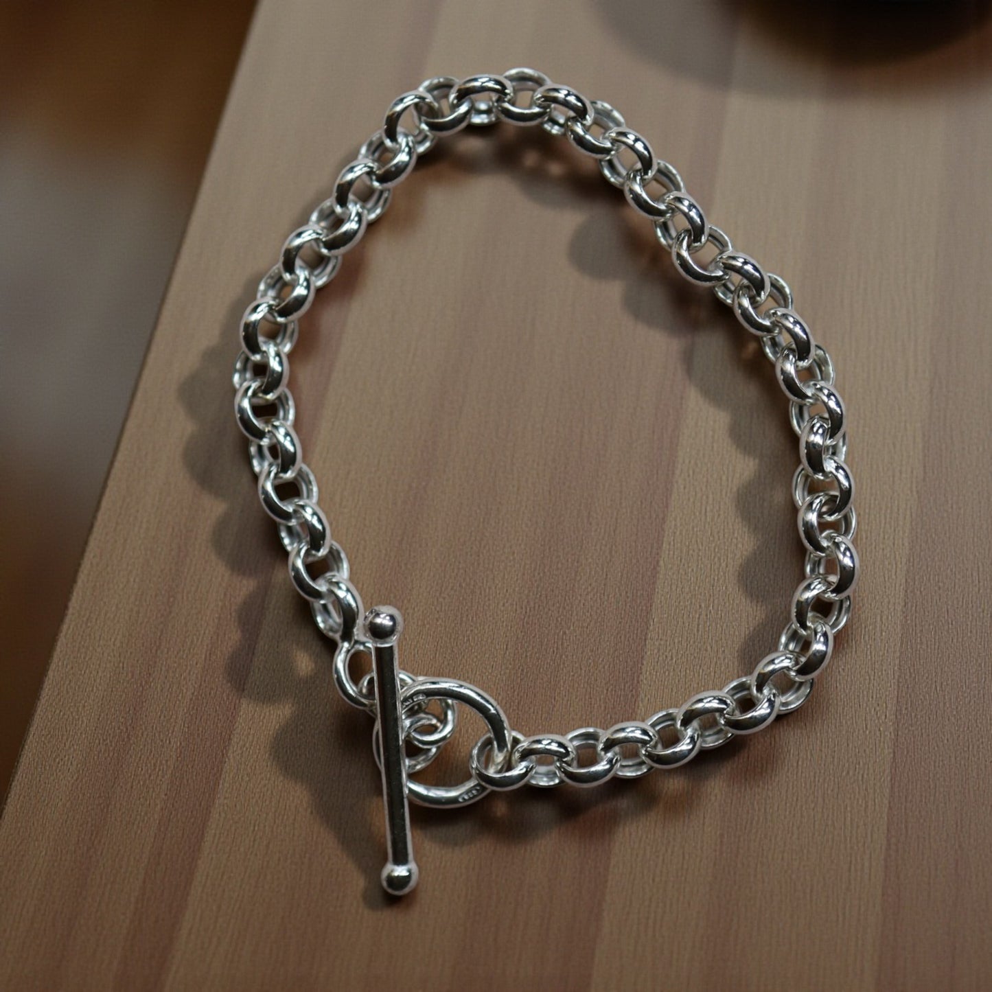 Estate Sterling Silver Heavy Cable Link Charm Bracelet with Toggle