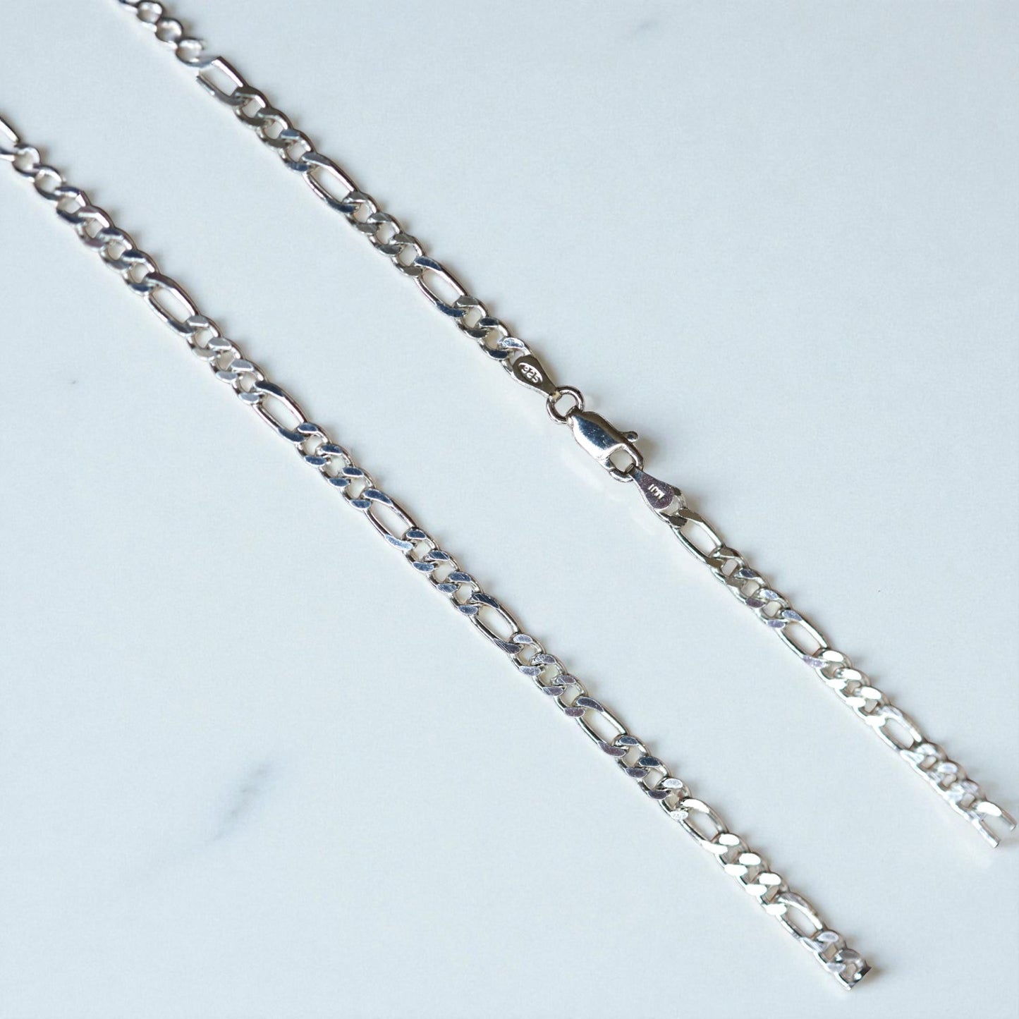 Estate Sterling Silver Figaro Chain – 30” Length, 3.8 mm Wide, Lobster Clasp