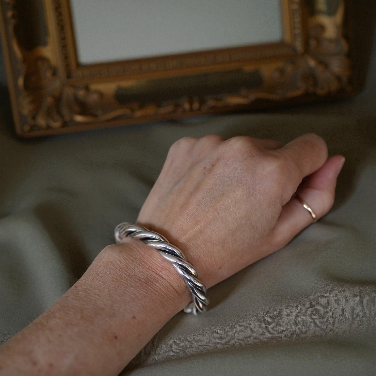 Vintage sterling silver twisted rope cuff bracelet with textured design, stylish accessory from The Vintage Vault.